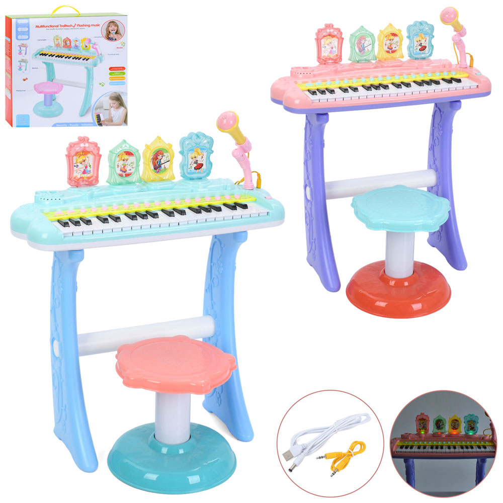 Синтезатор R720 37клавіш, 47,5-21-в53см, стільчик, мікрофон,музика, MP3, 2 кольори, бат.,USB, кор.