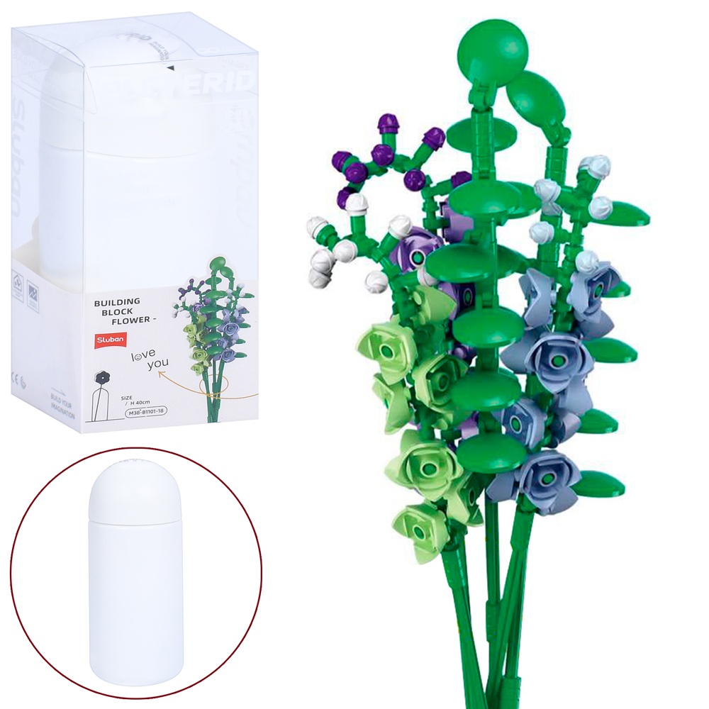 Конструктор SLUBAN M38-B1101-18 квіти, дельфініум, колба, кор. (бліст.), 9,5-22-9,5 см.