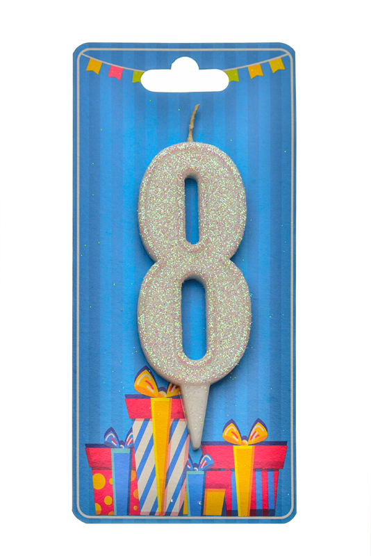 Свічка для торта  "Цифра 8" біла блиск