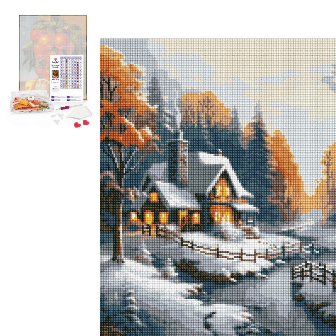 Набір з алмазною мозаїкою "Зимовий будиночок" з АВ стразами 40х50см