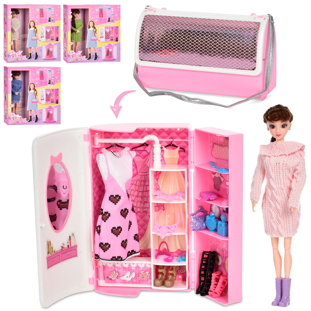 Меблі YBH195 шафа (склад.в сумочку), лялька шарнірна, вбрання, 4кольори, кор., 31-33-7,5см.