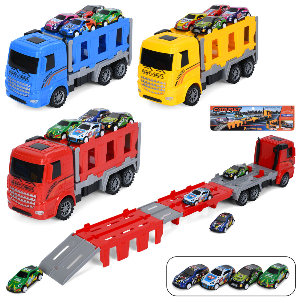 Трейлер 2090 інерція,24см,2в1(трек,65см,запуск)машинка7см,4шт,мікс видів,у пакеті,24-20-8см