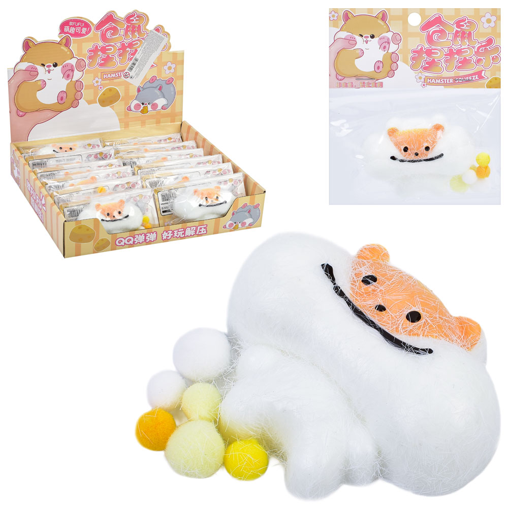 Іграшка MS 4633 хом'як, антистрес, мішура, кул., 12 шт. в диспл., 26-5-5-22 см.