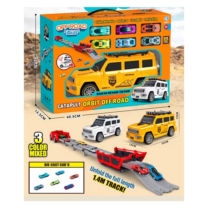 Набір машинок 8902 інерц, джип (32см, 2в1 трек), машинки 6шт 7см (метал), 3 кольори, в кор-ці