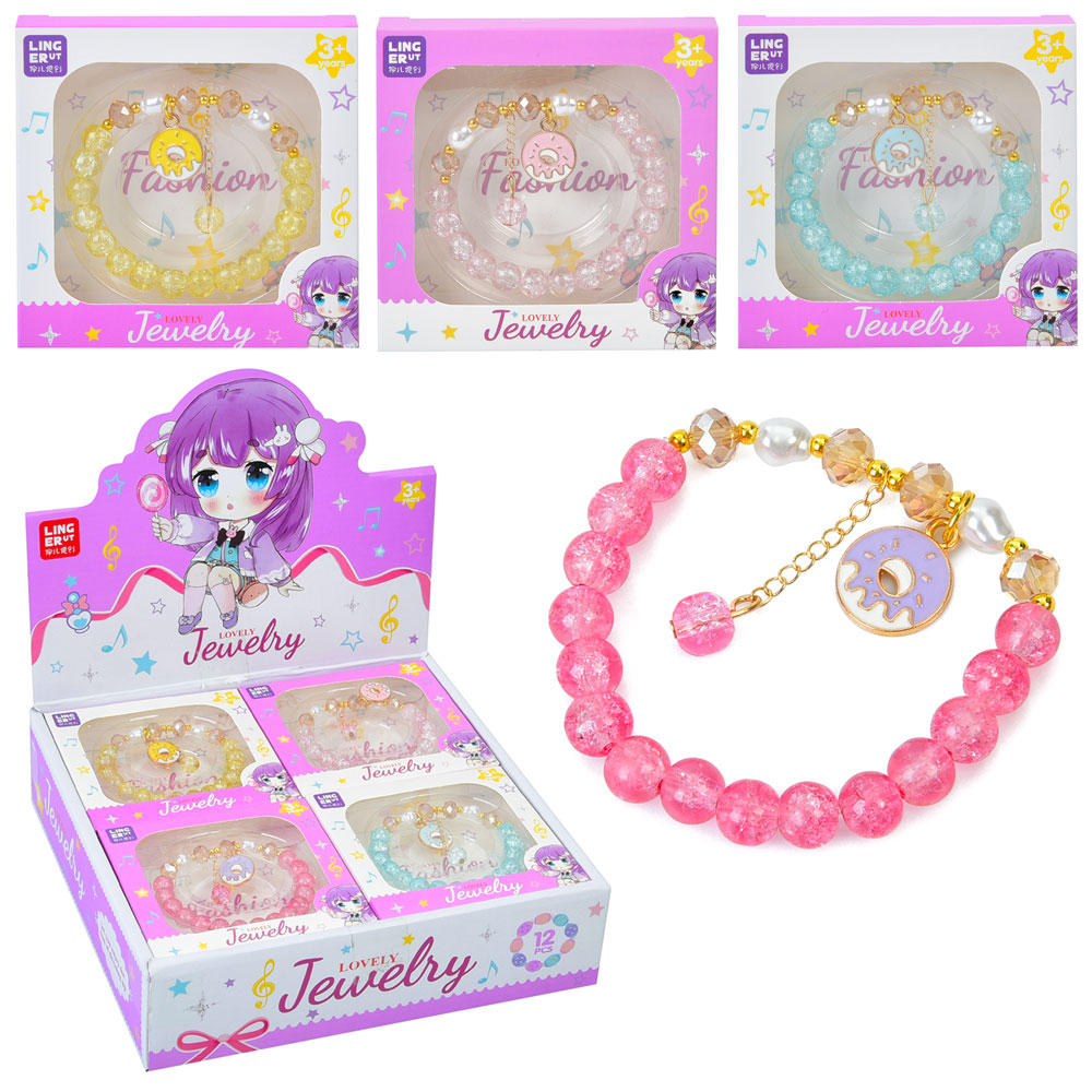 Браслет UT7007A7 намистини, 4 види, кор., 12шт. в диспл., 19,5-19,5-5 см.