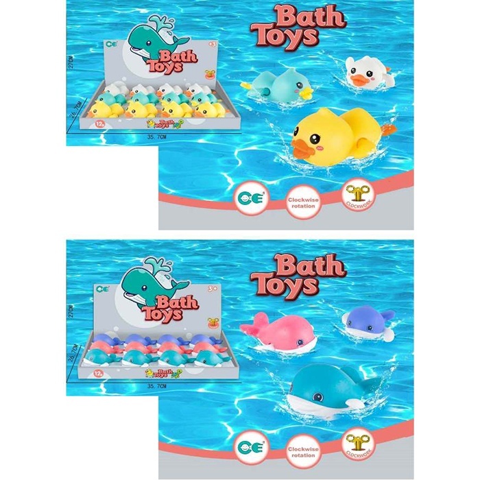 Водоплаваюча іграшка A780-41-43 заводний, 2 види (качка, кит), 12 шт. (3 кольори) в диспл.,36-27-6см