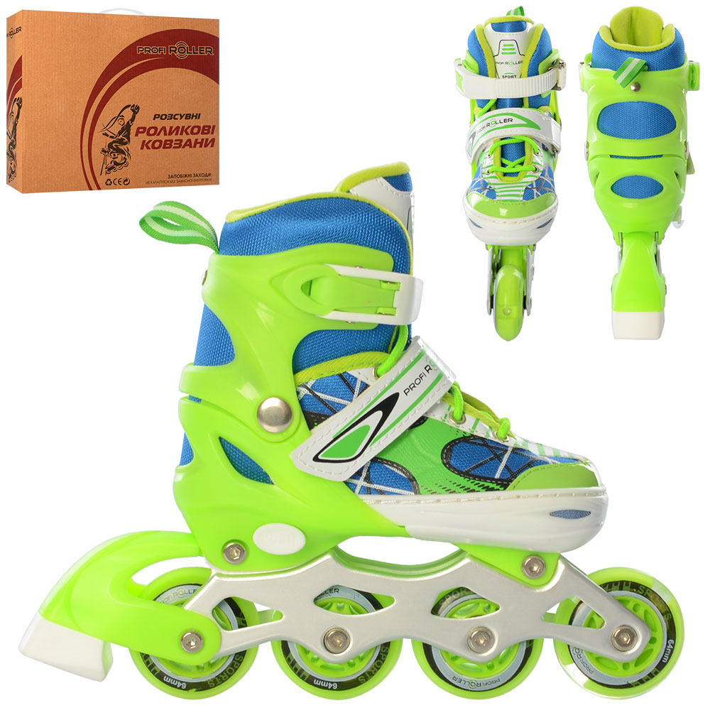 Ролики A 4141-S-GR(31-34) розсув.,шнур.+бакля,ал.рама,кол.ПУ64мм,1 світло,зелений,кор.,35-28-10,5см