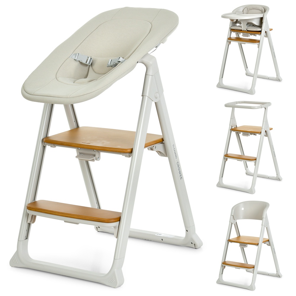 Стільчик EL CAMINO GROWEE ME 1222 Cream 4в1 (шезлонг,стільчик для годування,вежа Монтессорі)бежевий