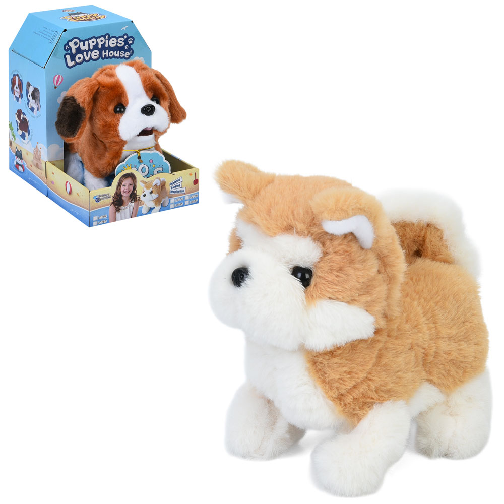 М'яка іграшка L0784-85 собака, ходить, рухливі хвіст та голова, 2 види,муз.,бат.,кор.,13-18,5-18,5см