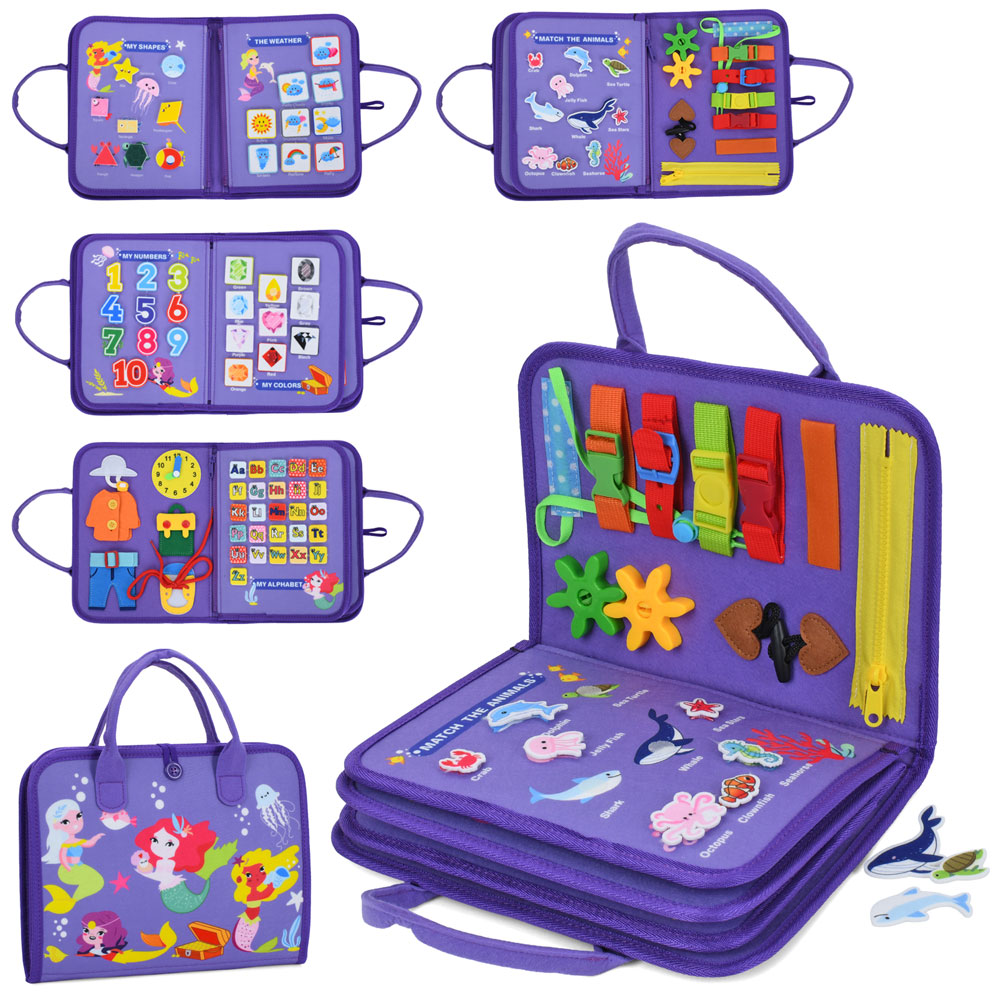 Гра LB-3навчальна бізікнига,28-22-5см,сумка(принт русалки)8 ст,шнур.год.алф.анг.циф.у пак.