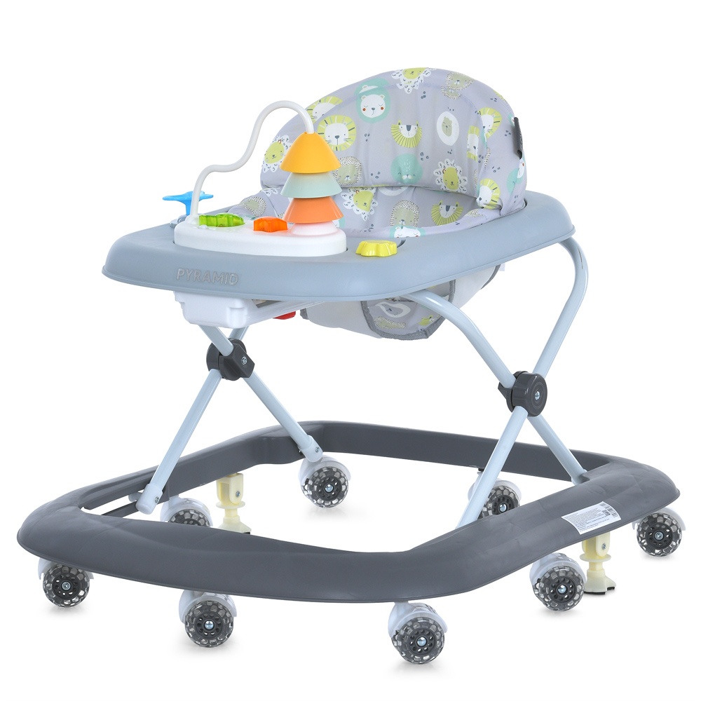 Ходунки ME 1217 PYRAMID Gray музика, колеса 8шт, стопор, на бат-ці, сірий