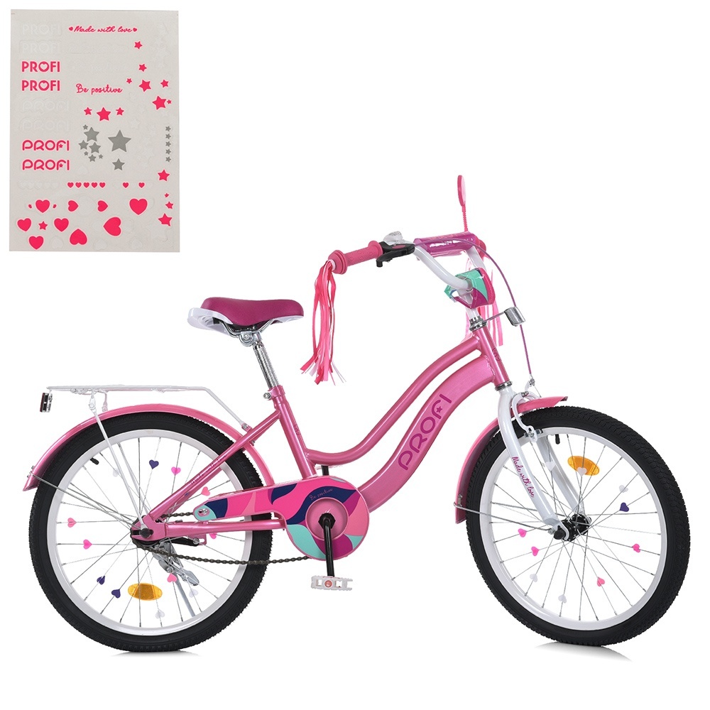 Велосипед дитячий PROF1 20д. MB 20051-1 WAVE, SKD75, ліхтар, багажник, підніжка, рожевий