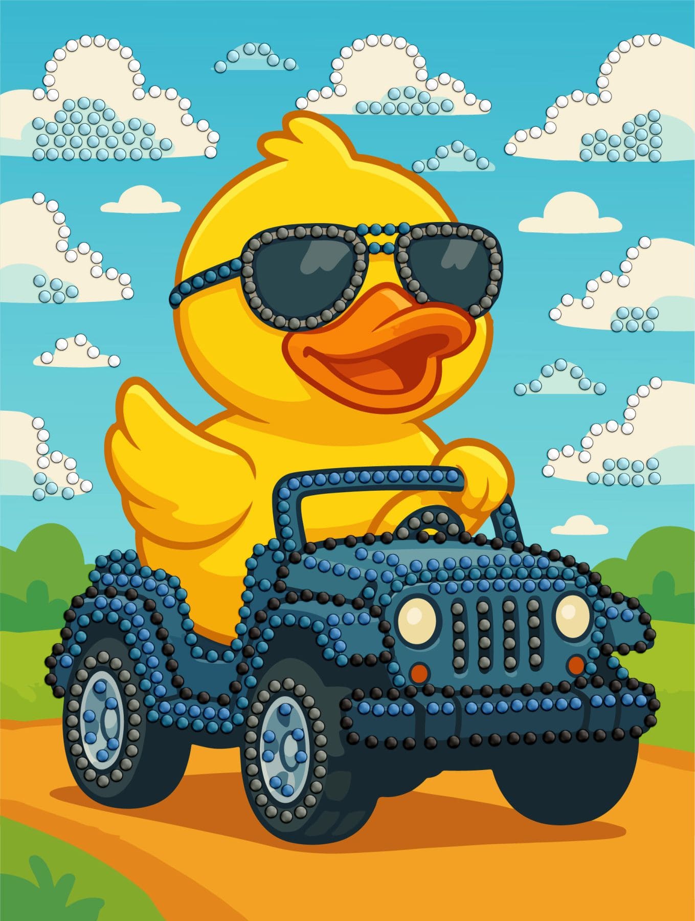 Набір з алмазною мозаїкою (вибірковою) "Качка на машині" 15x20см