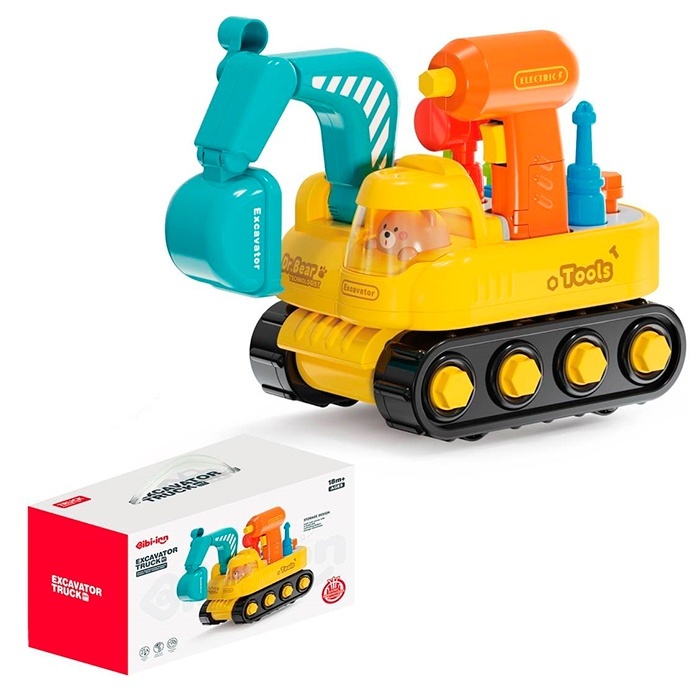 Конструктор 6232 на шурупах, екскаватор,  їздить, шуруповерт, муз., бат., кор., 26,5-16-14 см.