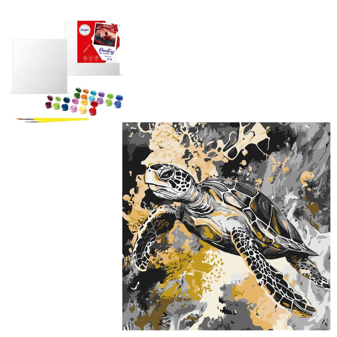 Набір для розпису по номерах "Золота черепаха з фарбами металiк extra" 40х40см