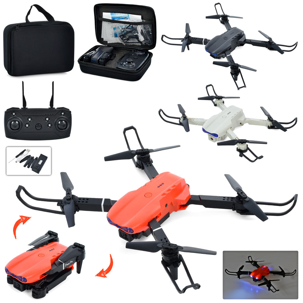 Квадрокоптер E99 радіокер., акум., камера, запасні лопаті, USB, 3 кольори, світло, валіза, 21-16-6см