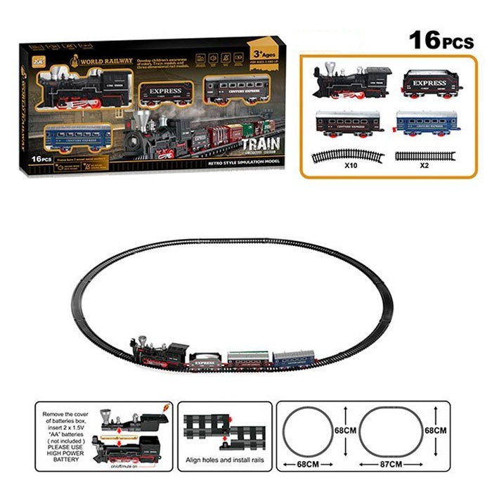 Залізниця 9299-81 локомотив, вагони 3 шт., 16 дет., муз., бат., кор., 40,5-19-5 см.