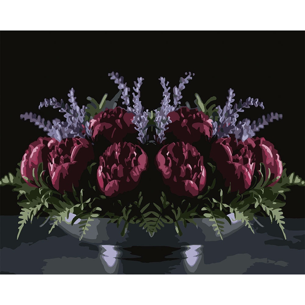 Картина за номерами Strateg Червоні піони на чорному фоні 40Х50 (AH1280)