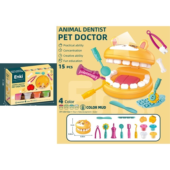 Набір лікаря EK6041 стоматолог,щелепа,тісто для ліпки(4 кольори,баноч.з кришкою,аром),мед.інстр.,кор
