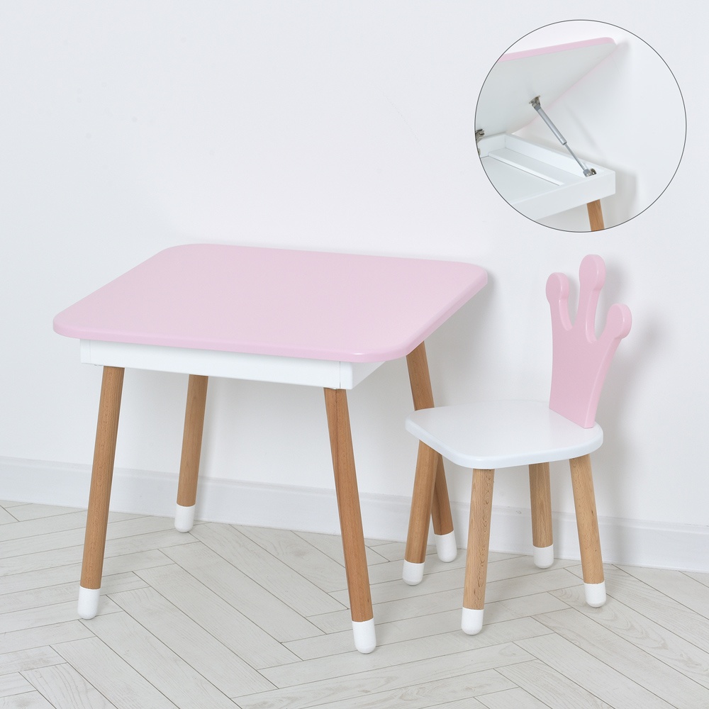 Столик 06-025R-BOX зі стільчиком, ящик, рожево-білий