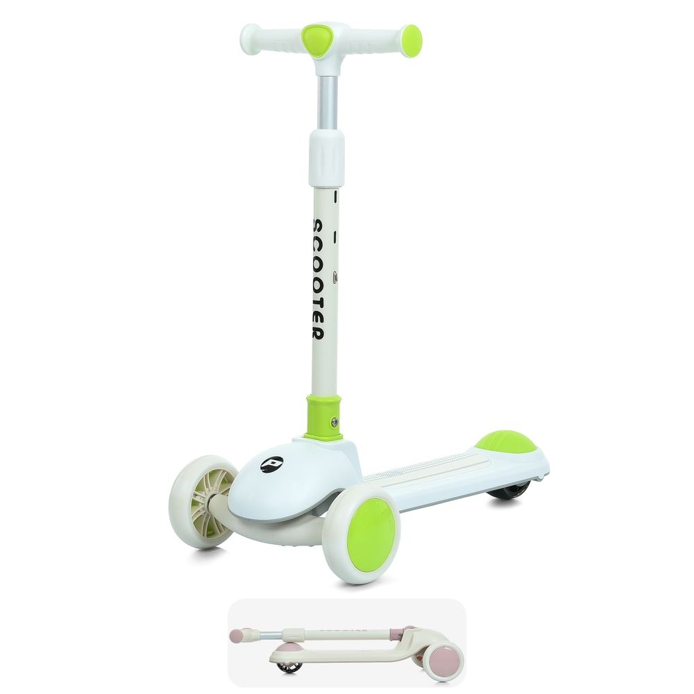 Самокат JR3-126-GR Mini, метал+пластик, 3 колеса PU, 2пер120мм,задн 90мм,кермо рег.,муз.,світло,бат