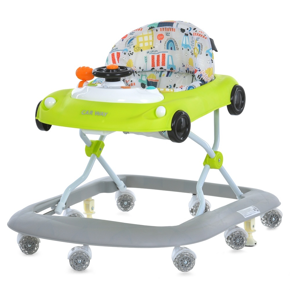 Ходунки ME 1216 CAR WAY Green-Gray музика, колеса 8шт, стопор, на бат-ці, зелено-сірий