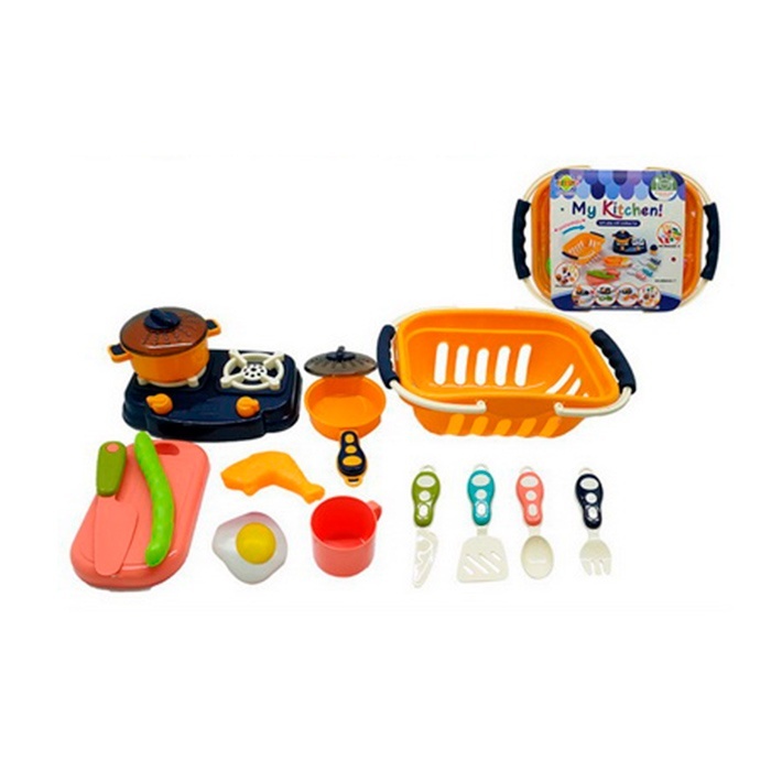 Посуд RM8205-1 плита, кастрюля, кухонний набір, дощечка, кошик, карт. обгортка, 24-18-11 см.