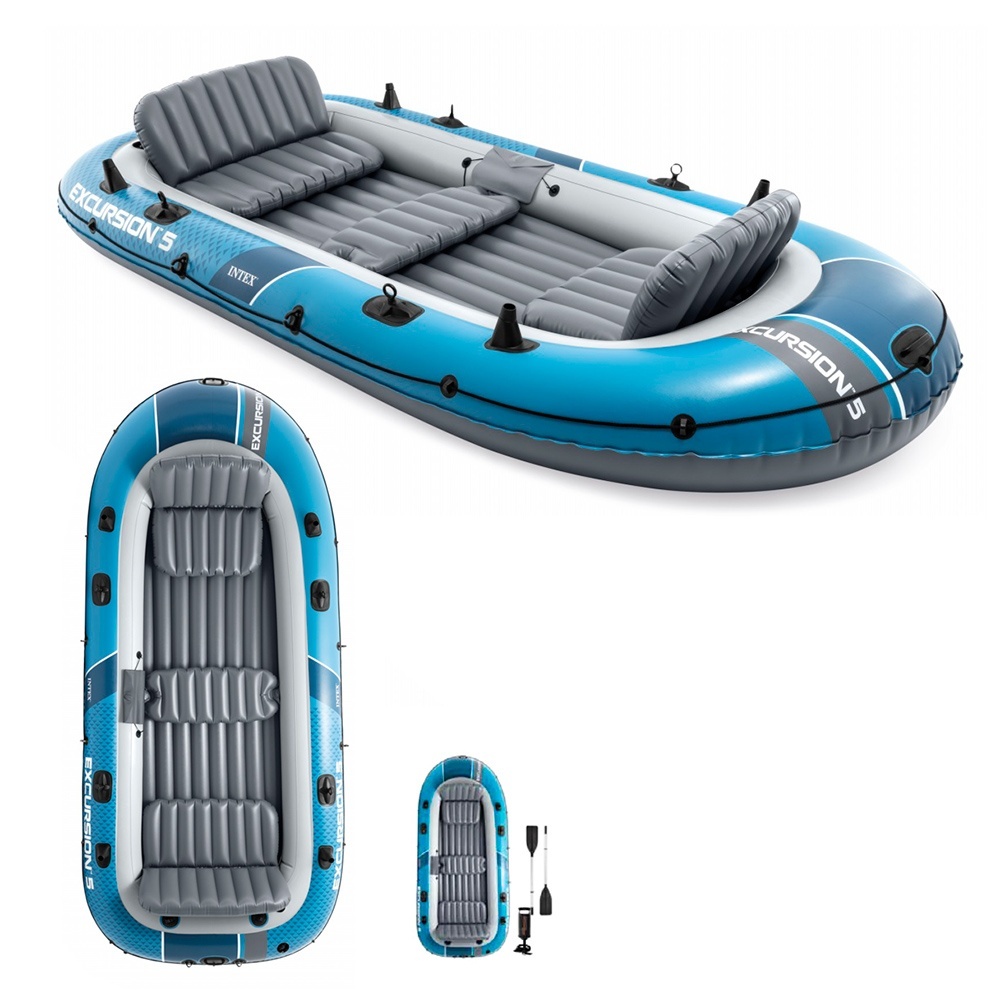 Човен 66325 надувний, 366х168х43см, 5-місна, весла 2шт 137см, ручний насос, 3 пов.камери, надув.дно