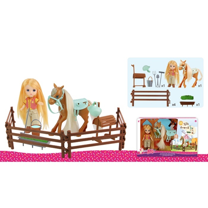 Лялька 92013-A шарнірна, конячка, садові інструменти, кор., 29-18-6 см.