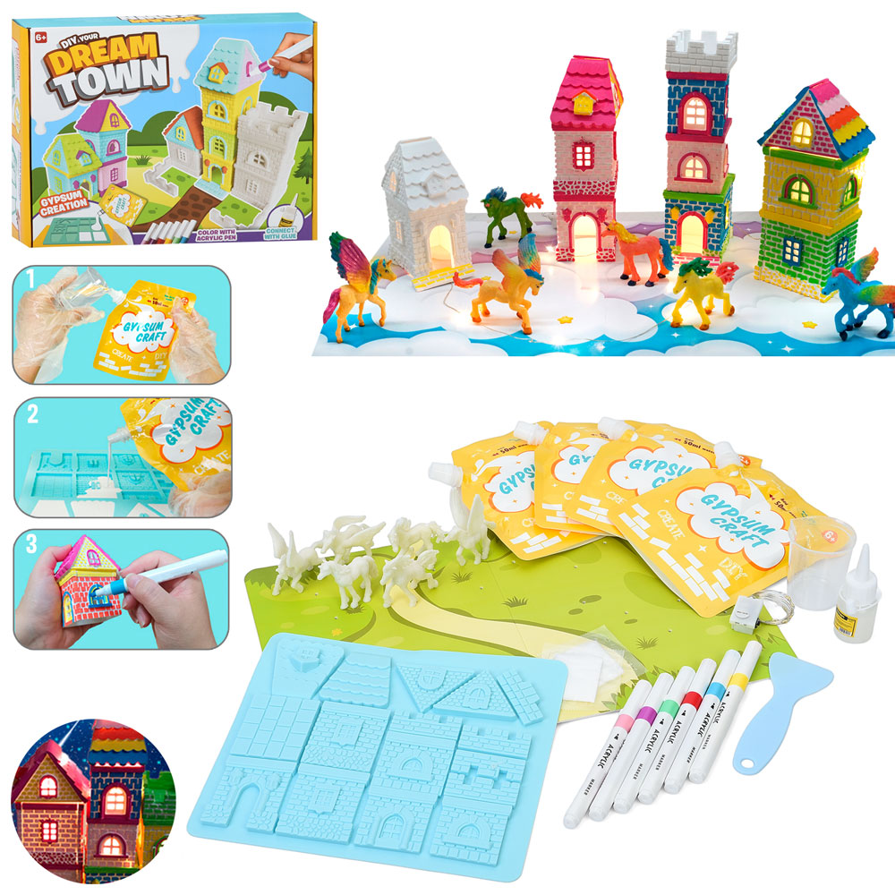Набір для творчості I002 Місто мрій,побудуй будинок,світло,конячки 6шт.,гипс,формочки,маркери,інстр.
