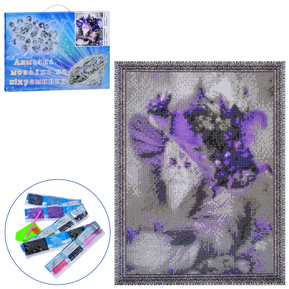 Набір для творчості MK 5370 алмазна мозаїка/вишивка, Кішка в капелюшку, 30-40см., кор., 41-31-2,5см.