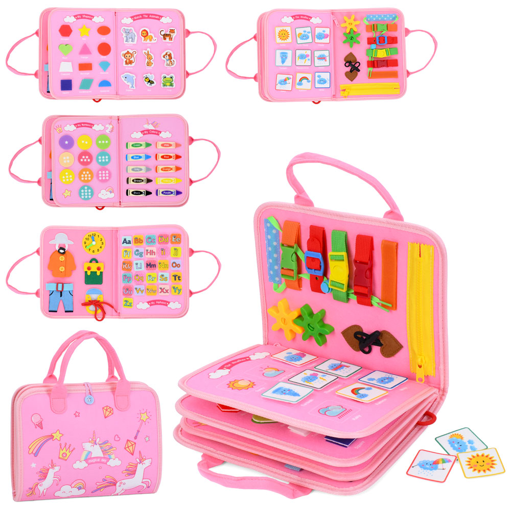 Гра LB-6 навачальна, бізікнига,28-22-6см,сумка(принт єдиноріг)8стор,шнур.год.заст.тв.алф(англ)у пак.