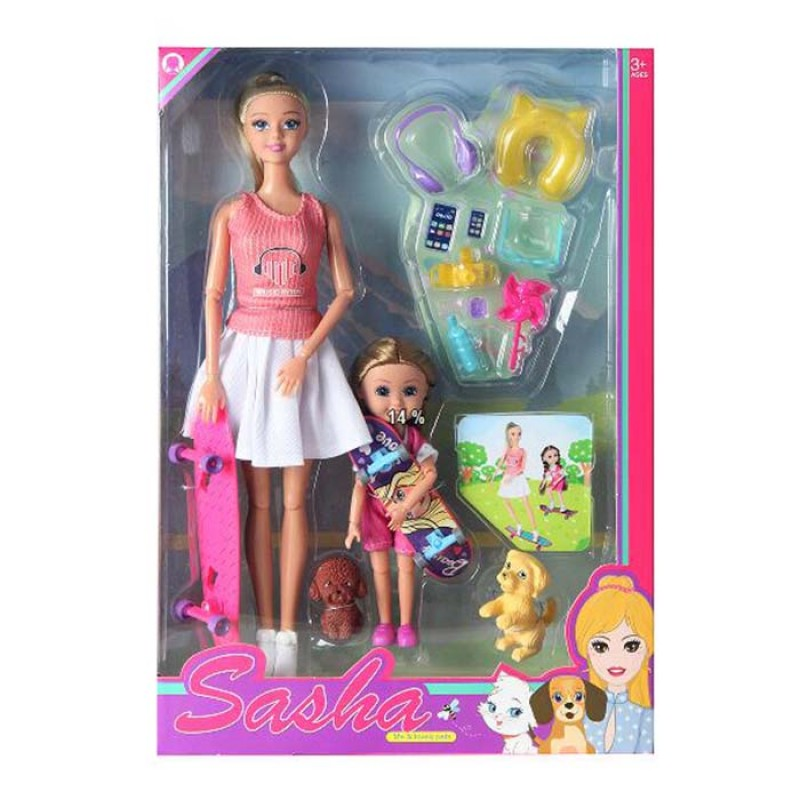 Лялька 51853 2 шт., шарнірні, скейт 2 шт., собачка, аксесуари, кор., 23-33-7 см.