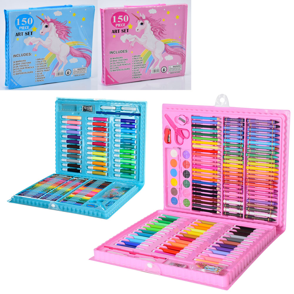 Набір для творчості MK 3923-1 фломастери, олівці, акв.фарби, 150предм., 2 кольори, валіза, 37-30-4см