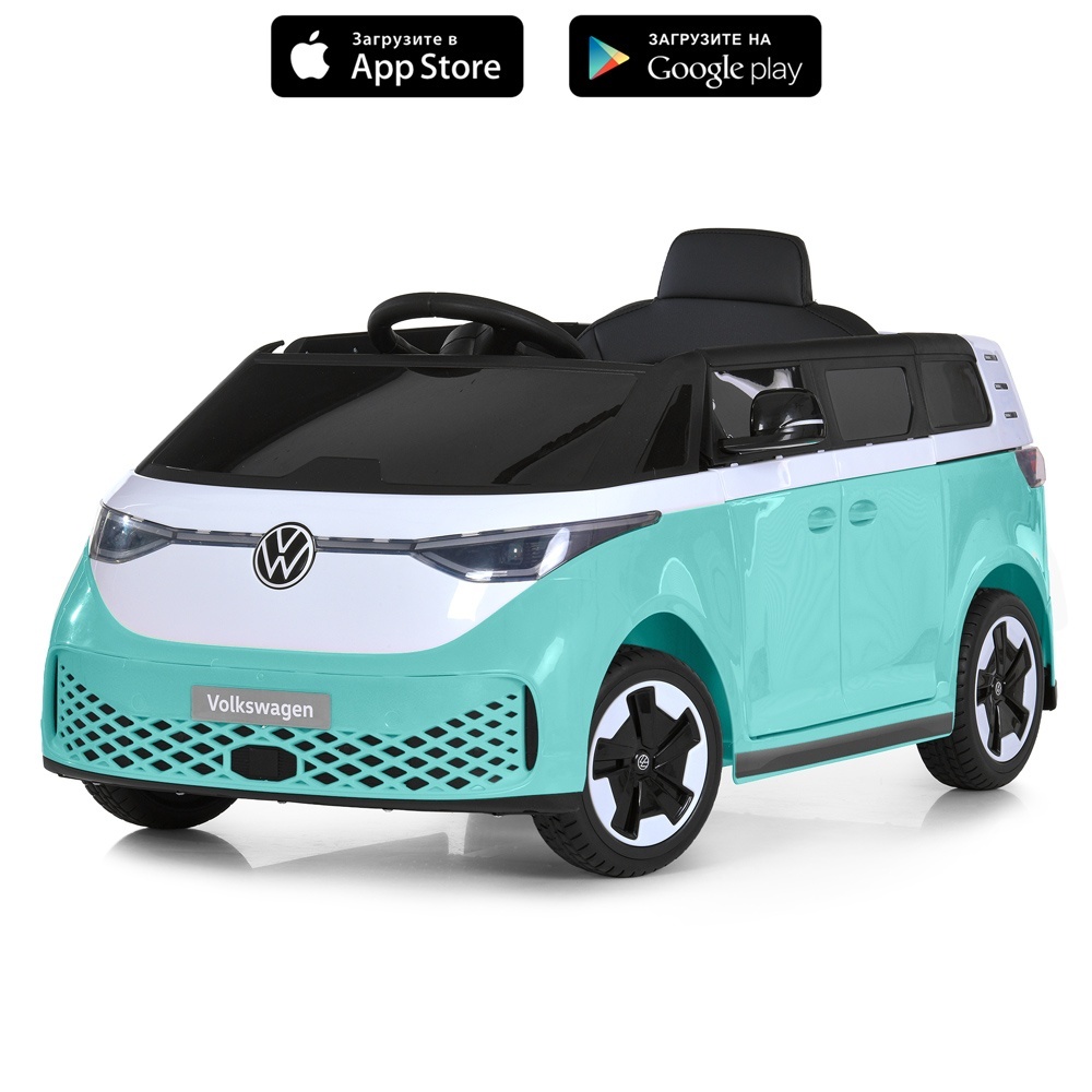 Машина M 6281EBLR-15 радіок.,2,4G,2*35W,1*12V7-9AH, муз.,світло,шкір.сид.,BT,MP3,USB, EVA, бірюзовий