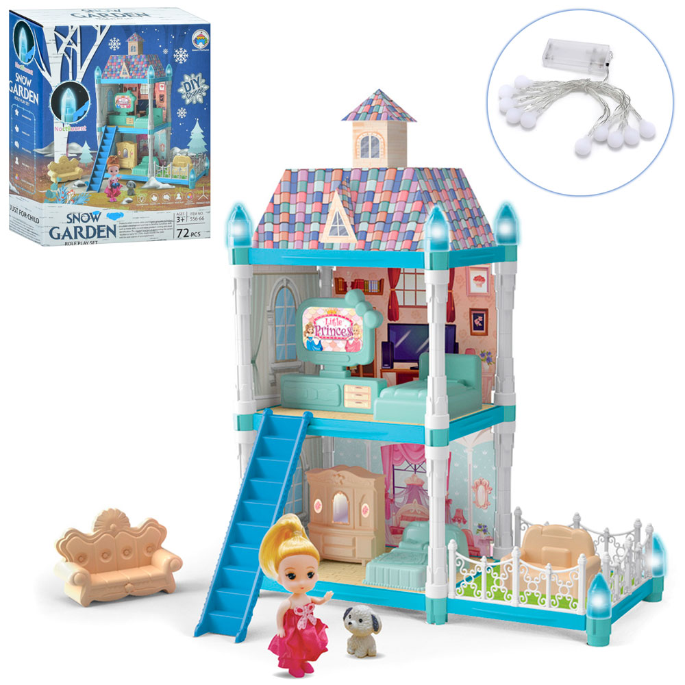 Будиночок 556-66-1 2 поверхи, меблі, лялька, 72 дет., світло, бат., кор., 19-23-7,5 см.