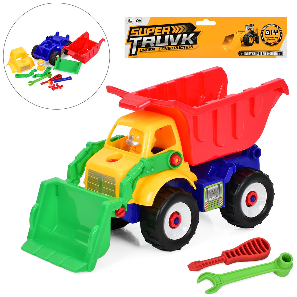 Конструктор 5435-2 на шурупах, самоскид+бульдозер, 28см, викрутка, гай ключ,кул.