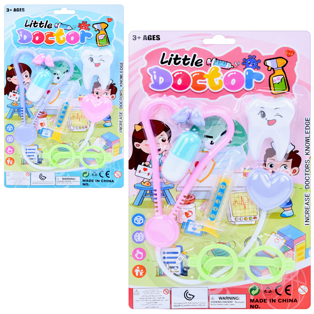 Набiр лiкаря 717-11 стетоскоп, окуляри, зуб, шприц, 5 предметів, 2 кольори, лист, 19,5-31-4 см.