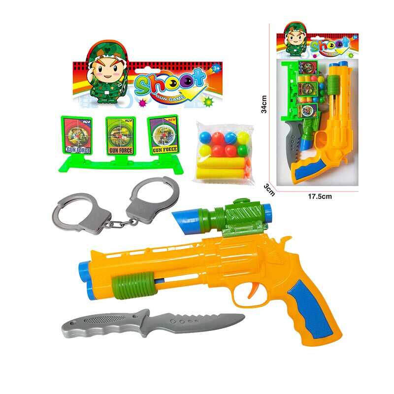 Фотография 1 товарной позиции интернет-магазина детских игрушек www.smarttoys.com.ua Поліцейський набір 700-24 (288/2) пістолет, оптичний приціл, наручники, ніж, м’які патрони, кульки, мішень, у пакеті