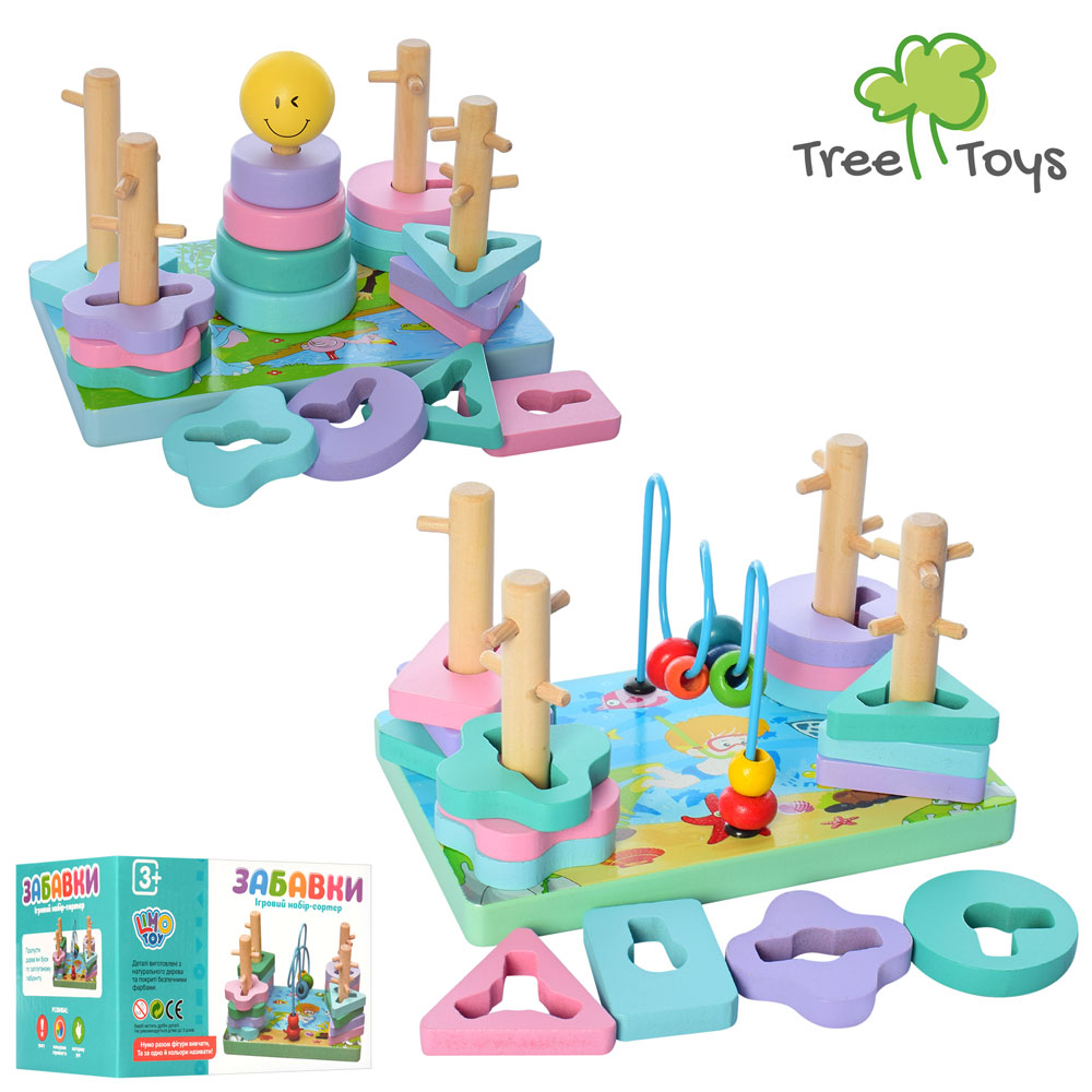 Дерев'яна іграшка Геометрика MD 2112 2 види (пірамідка/лабіринт), кор., 18-11,5-12 см.