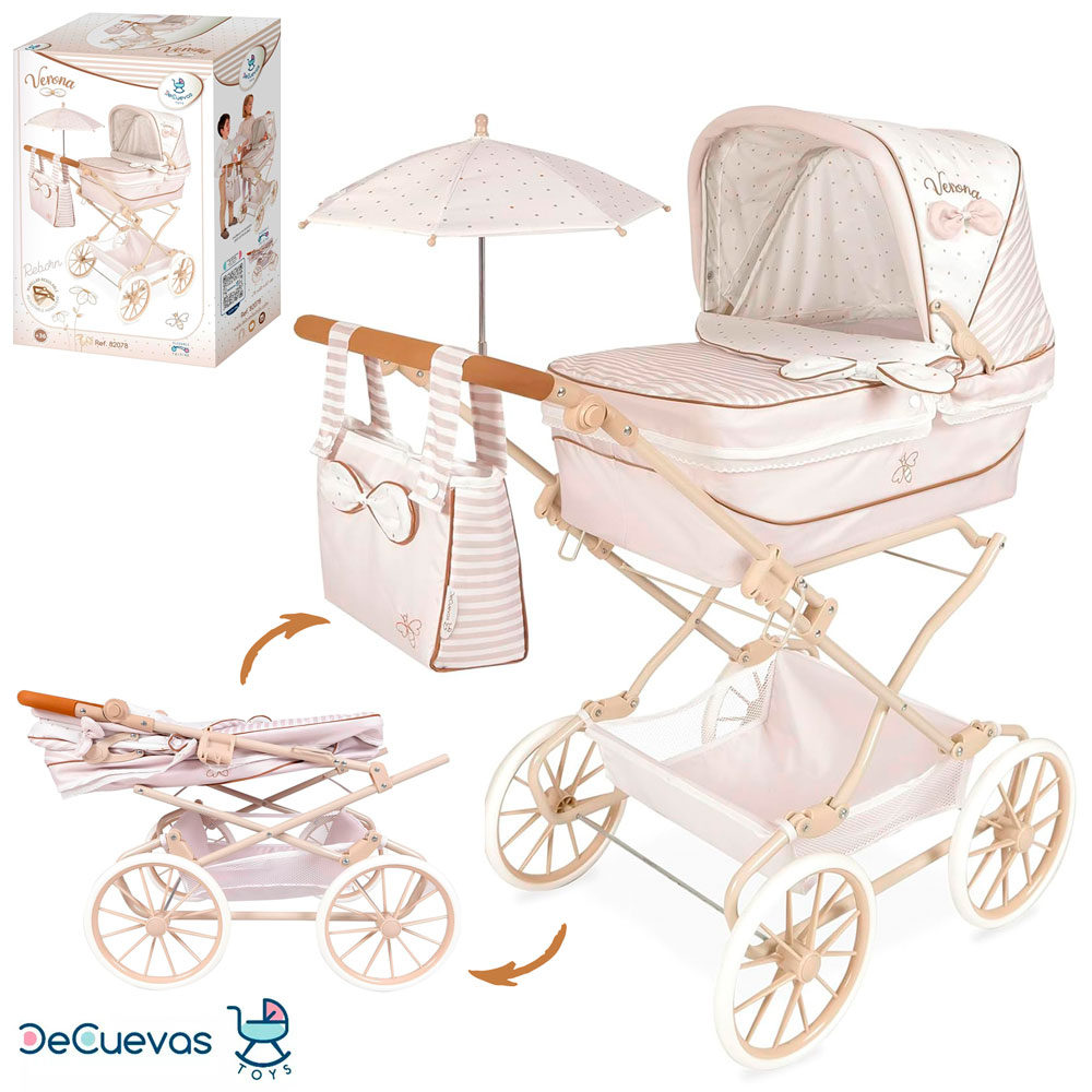 Візок 82078 для ляльки, класика, сумка, кошик, парасолька, мет., кор., 42-60-24 см.