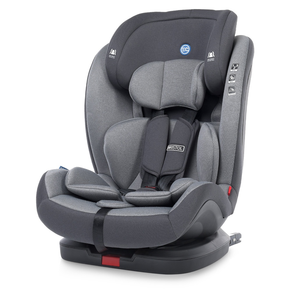 Автокрісло дитяче ME 1080-B BRISTOL Royal Gray група 123, isofix, чорн. база, льон, сірий.