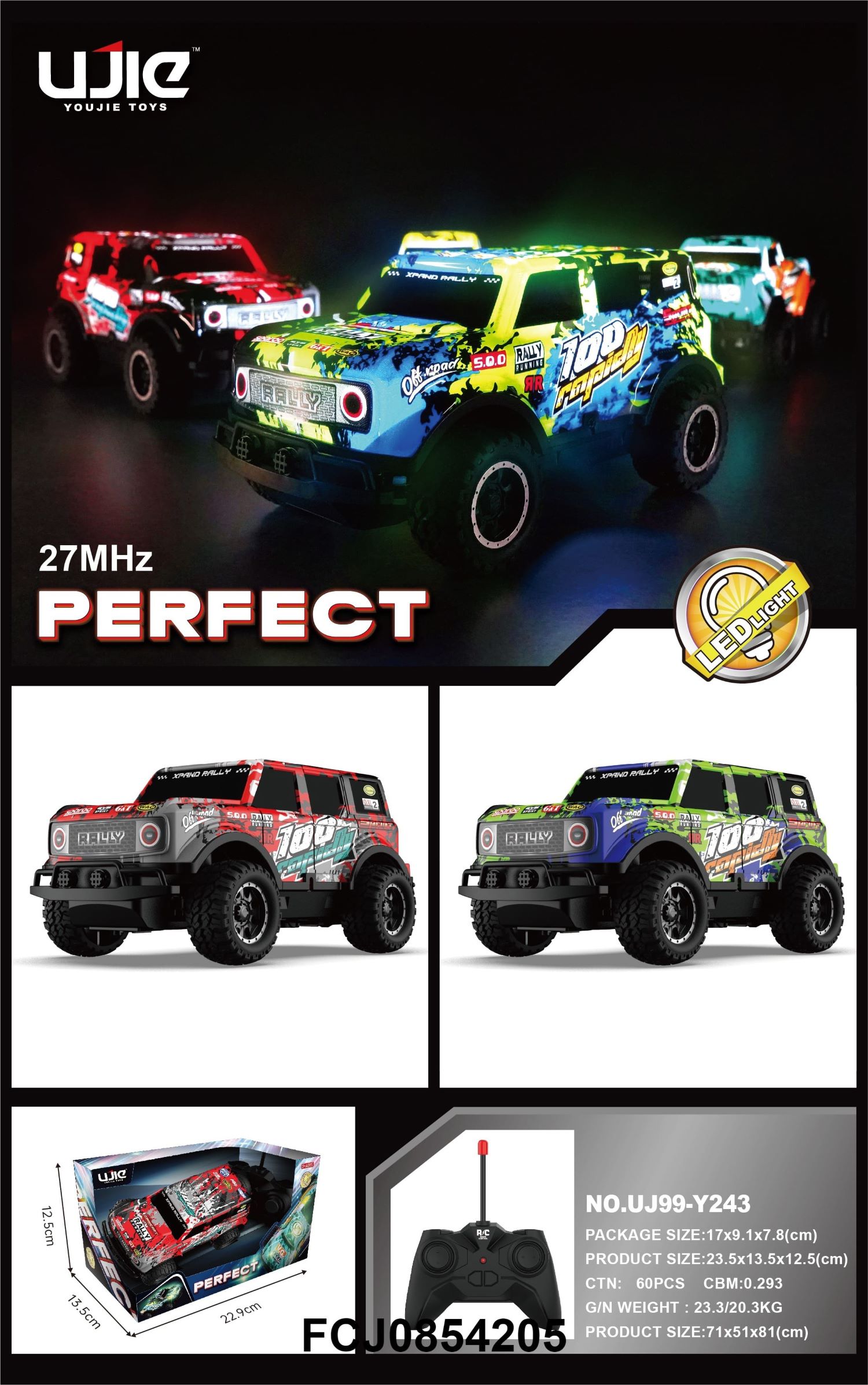 Джип UJ99-Y243 радіокер.27MHz, небит.корпус, гум.колеса, 2 кольори, світло,бат.,кор.,23,5-12,5-13см.