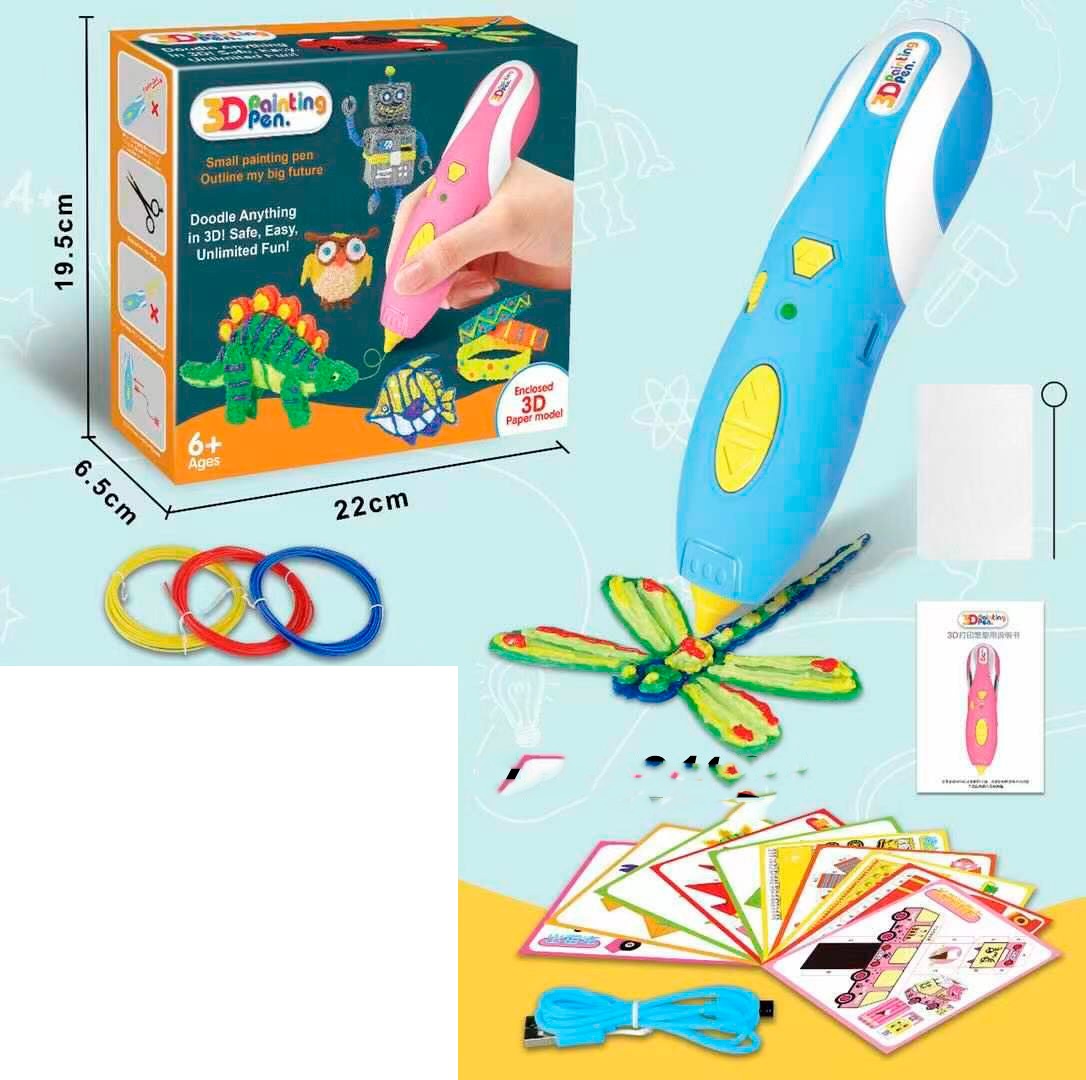 Фотография 1 товарной позиции интернет-магазина детских игрушек www.smarttoys.com.ua 3D ручка D0757B тип філамента (пластик)-PCL(2 кольори), USB, картки, кор., 22-20-6,5 см.