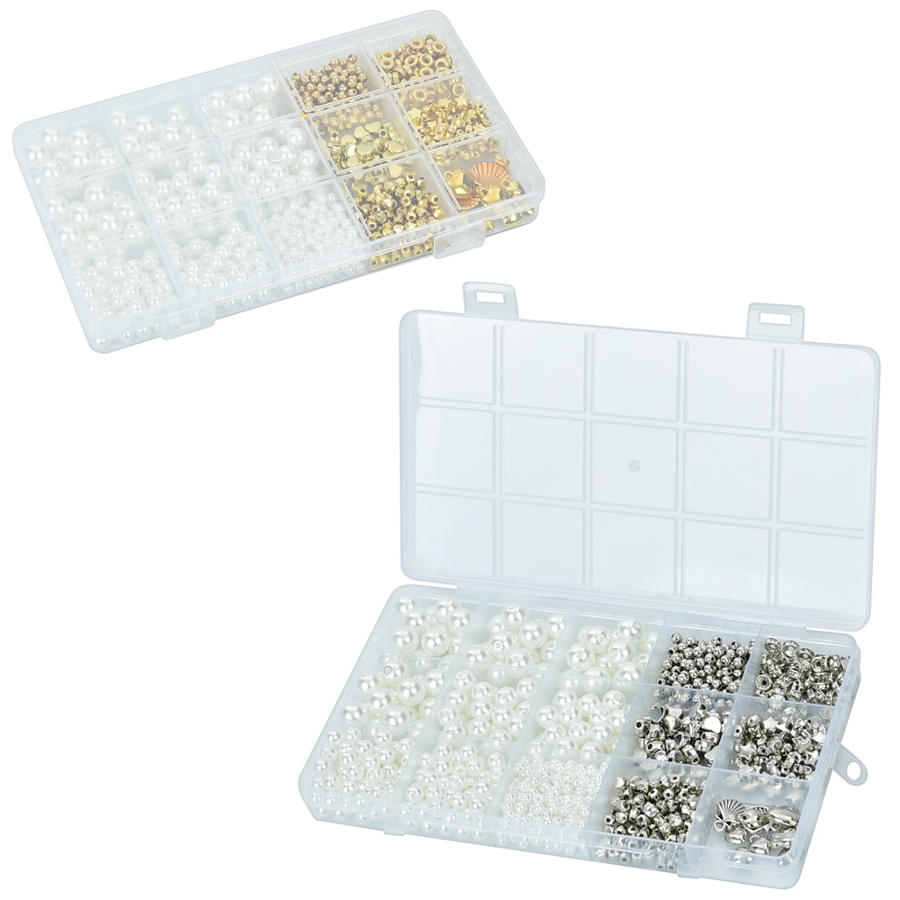 Бісер 1198-38-39 набір для плетіння браслетів,намистини,підвіски,2кольори(срібло,золото),пенал,10-17