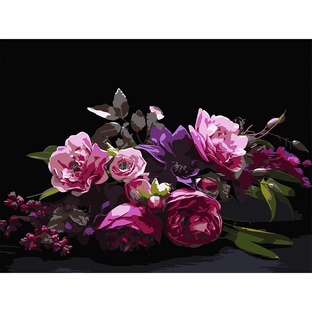 Картина за номерами Strateg Квіткова гармонія на чорному фоні 30Х40 (FH-41)