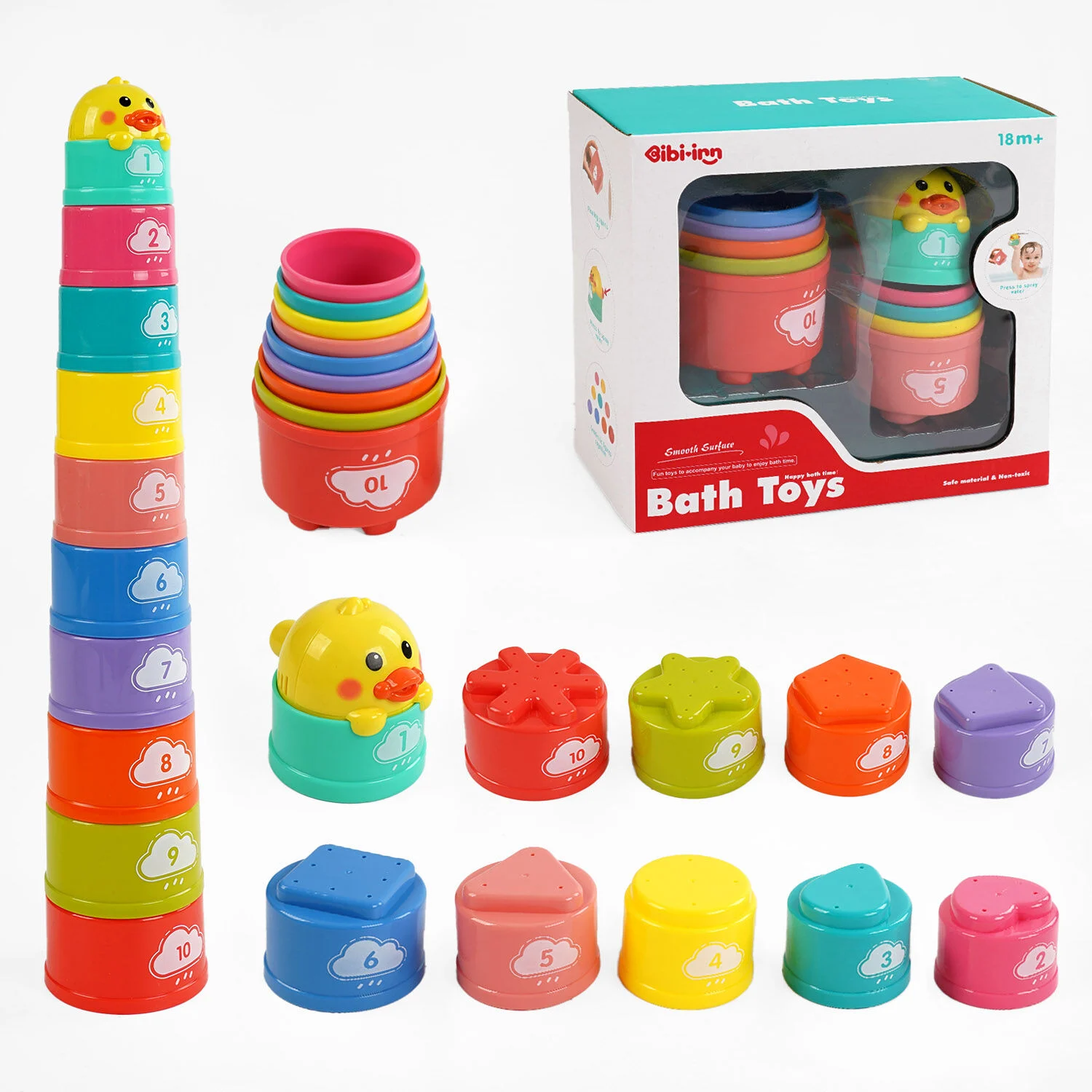 Гра для ванни 688-51 (48) пірамідка, 10 відерець, качечка, в коробці