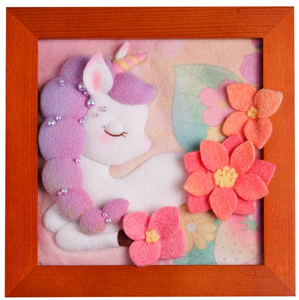 Набір для творчості YG0252 набір для валяння,картина,рамка(18х18см, дерево),єдиноріг в квітах,нитки,