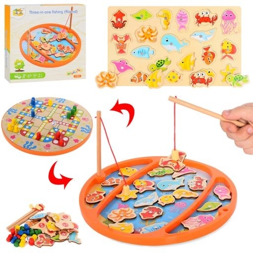 Дерев'яна іграшка Риболовля MD 1785 2в1, магнітна, гра-ходилка, вудочка 2шт., кор.,30-30,5-5см.