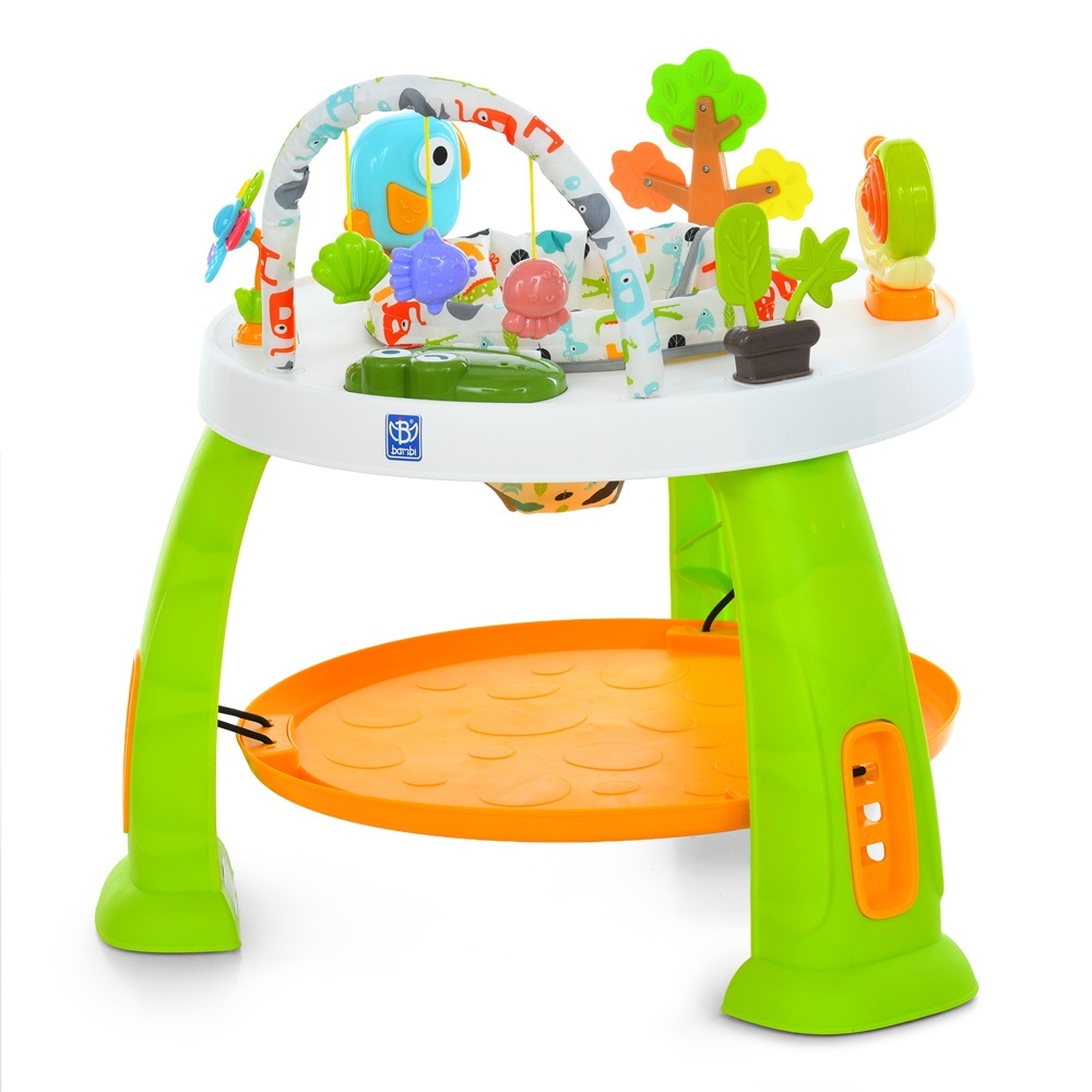 Розвиваючий центр-стрибунець M 6243-5 3в1(столик-лего,оберт.сидіння,стриб.) муз.,світло, дуга з ігр.